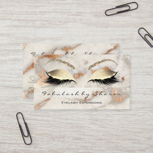 Makeup Eyebrow Lashes Glitter Copper Gold Marble Business Card