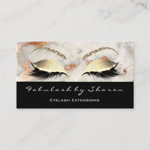 Makeup Eyebrow Lashes Glitter Coral Gold Marble Business Card