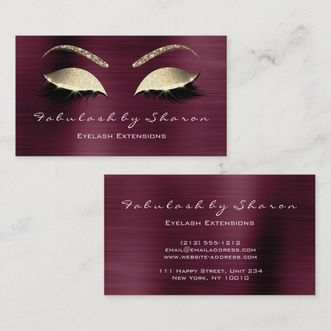 Makeup Eyebrow Lashes Glitter Crystal Burgundy Lux Business Card (Front/Back)
