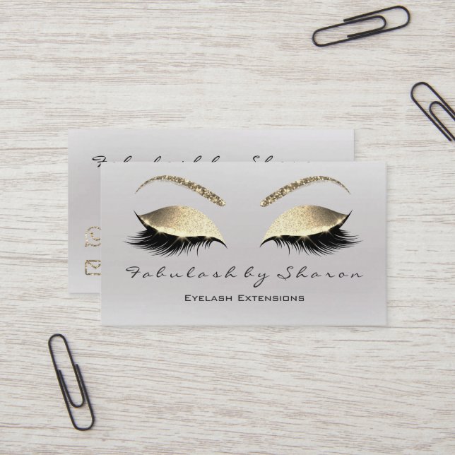 Makeup Eyebrow Lashes Glitter Diamond Gray Luxury Business Card (Front/Back In Situ)