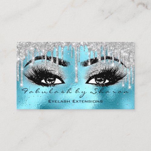 Makeup Eyebrow Lashes Glitter Drip Blue VIP Silver Business Card