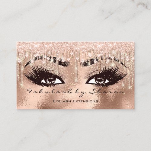 Makeup Eyebrow Lashes Glitter Drip Crystals Rose Business Card