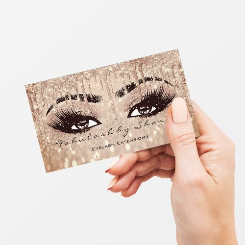 Makeup Eyebrow Lashes Glitter Drip Gold ConfetRose Business Card