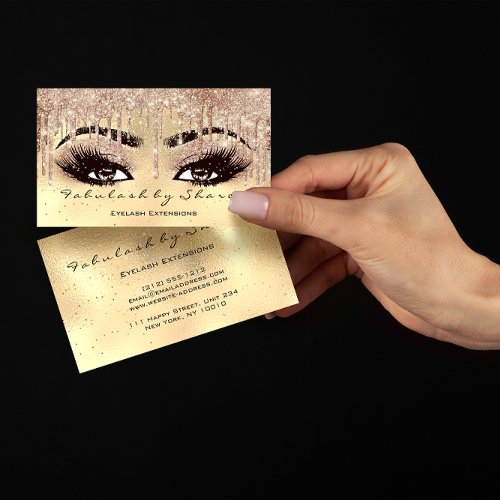 Makeup Eyebrow Lashes Glitter Drip Spark Glam Gold Business Card