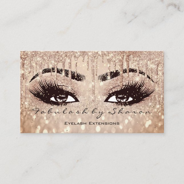 Makeup Eyebrow Lashes Glitter Drip Spark Glam Rose Business Card (Front)