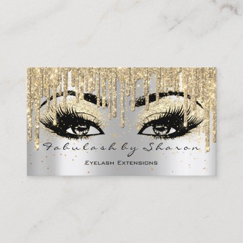 Makeup Eyebrow Lashes Glitter Drips Gold Eyes Gray Business Card