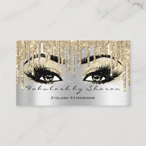 Makeup Eyebrow Lashes Glitter Drips Gold Eyes Gray Business Card