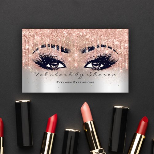 Makeup Eyebrow Lashes Glitter Drips Gray Estetican Business Card