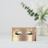 Makeup Eyebrow Lashes Glitter Drips Sepia Gold Business Card (Standing Front)