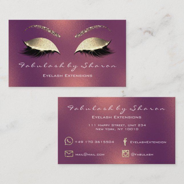 Makeup Eyebrow Lashes Glitter Green Copper Rose Business Card (Front/Back)