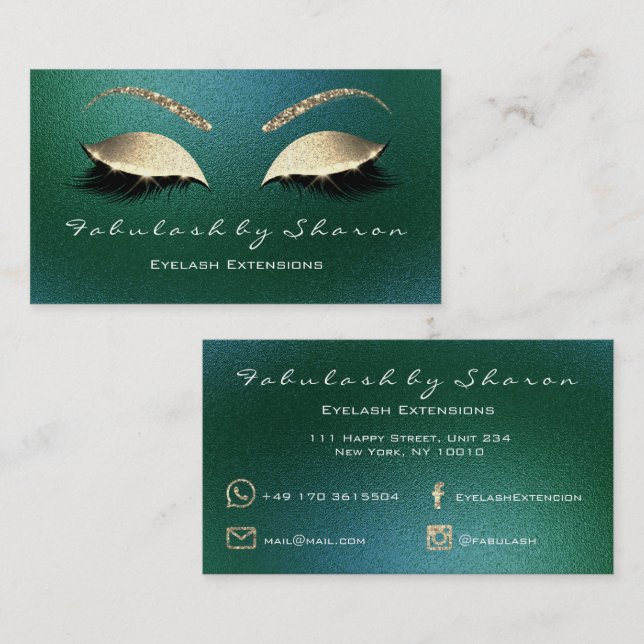 Makeup Eyebrow Lashes Glitter Green Tropical Cali Business Card (Front/Back)