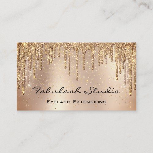 Makeup Eyebrow Lashes Glitter Rose Gold Drips Business Card