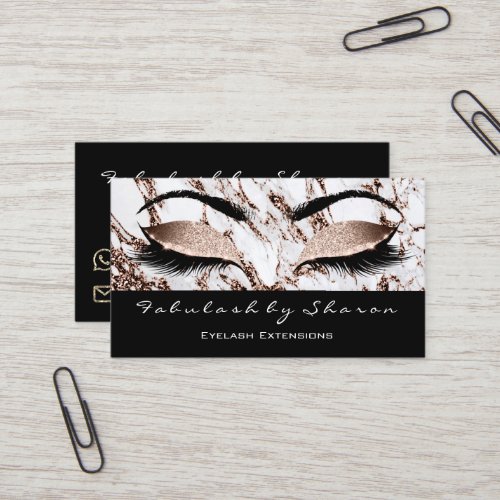 Makeup Eyebrow Lashes Glitter Rose Gold Marble Business Card