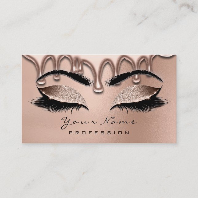 Makeup Eyebrow Lashes Glitter Rose Gold Waxing Business Card (Front)
