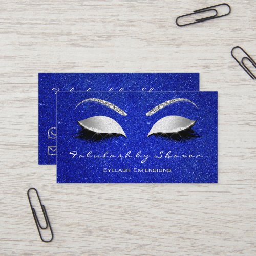 Makeup Eyebrow Lashes Glitter Silver gray Blue Business Card