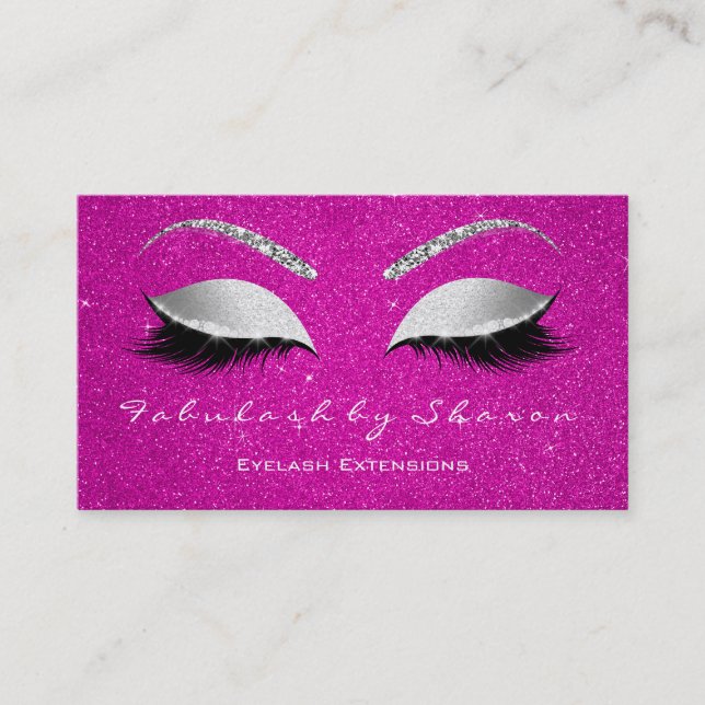Makeup Eyebrow Lashes Glitter Silver Gray Hot Pink Business Card (Front)