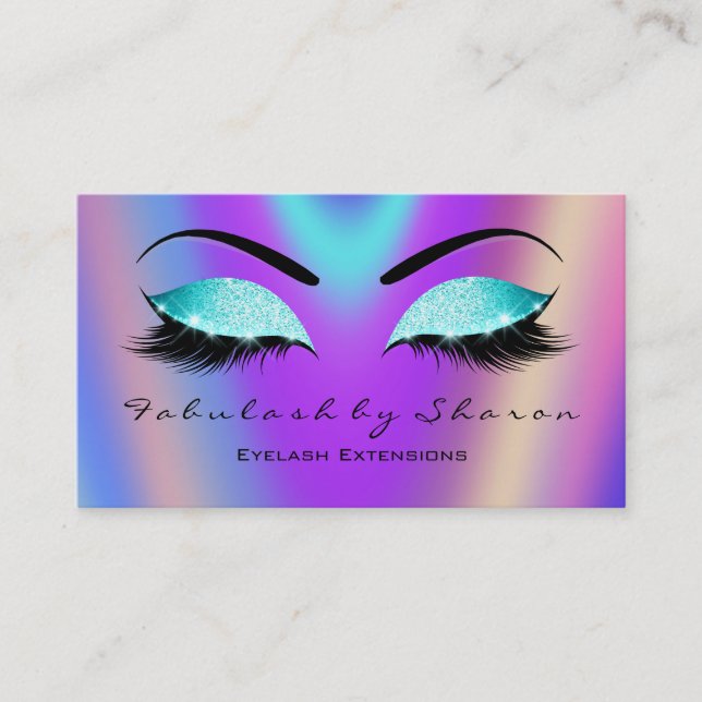 Makeup Eyebrow Lashes Glitter Skinny Blue Purple Business Card (Front)