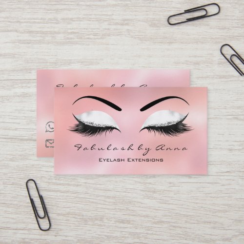 Makeup Eyebrow Lashes Pink Rose White Metallic Business Card