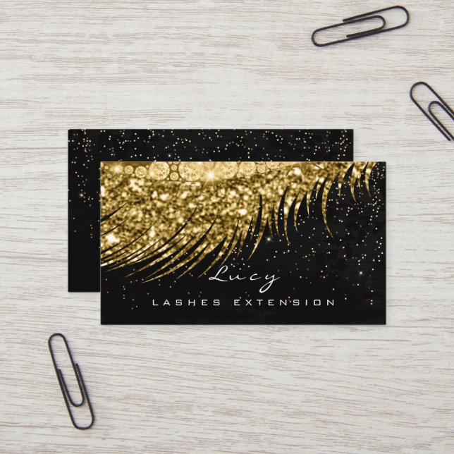 Makeup Eyebrow Name Lash Glitter Black Gold Confet Business Card (Front/Back In Situ)