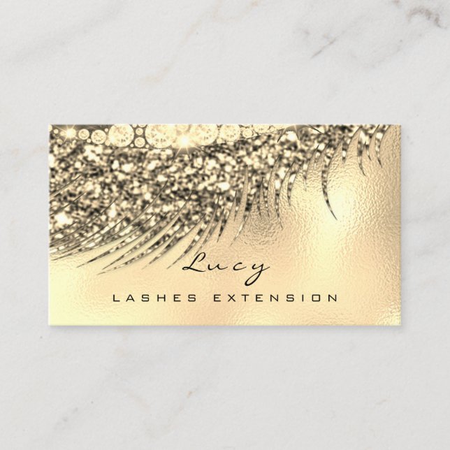 Makeup Eyebrow Name Lash Glitter Glass Glam Gold Appointment Card (Front)