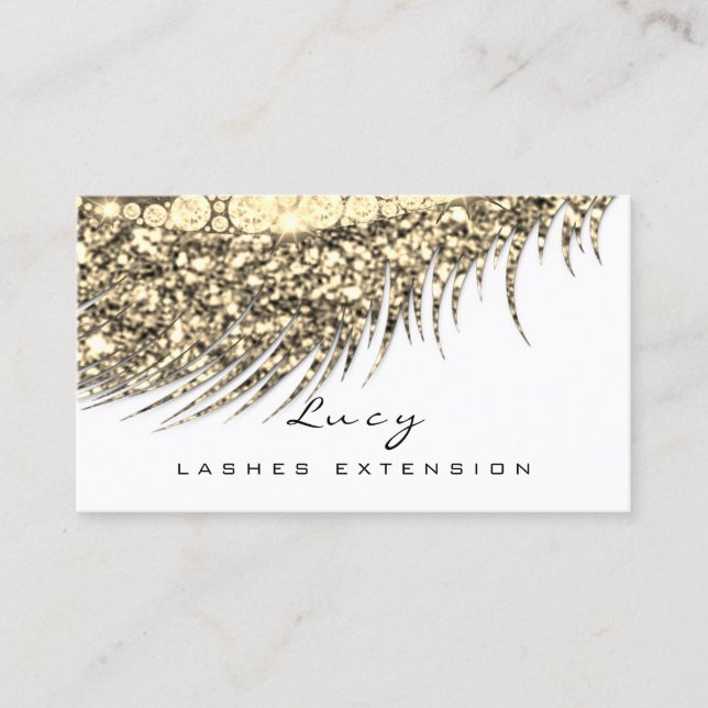 Makeup Eyebrow Name Lash Glitter Glass White Gold Appointment Card (Front)