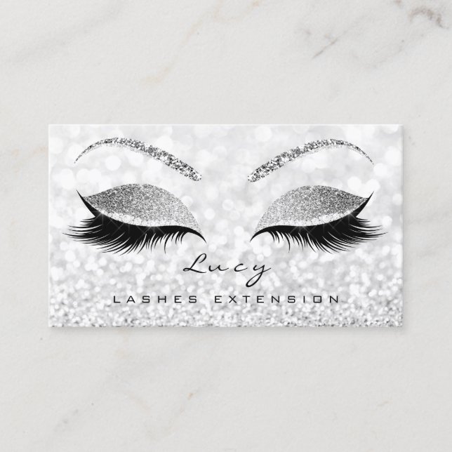 Makeup Eyebrow Name Lash Glitter Gray Silver Lucy Business Card (Front)