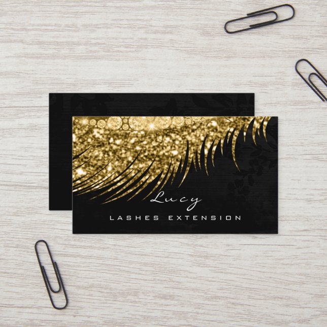 Makeup Eyebrow Name Lash Glitter Metal Black Gold Business Card (Front/Back In Situ)
