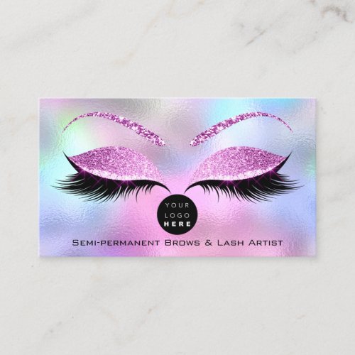 Makeup Eyebrow Name Lash Glitter Pink Logo Business Card