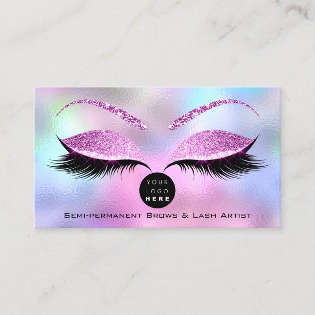 Makeup Eyebrow Name Lash Glitter Pink Logo Business Card (Front)