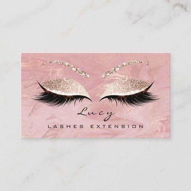 Makeup Eyebrow Name Lash Glitter Pink Marble Business Card (Front)