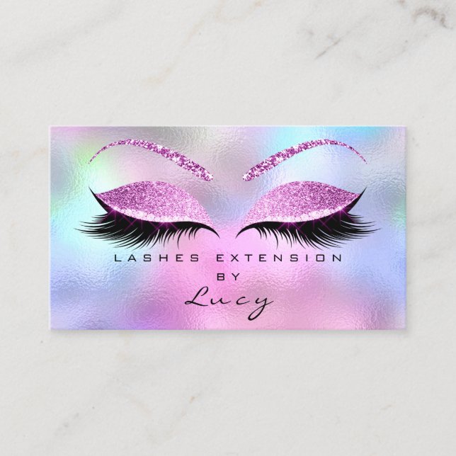 Makeup Eyebrow Name Lash Holographic Pink Business Card (Front)