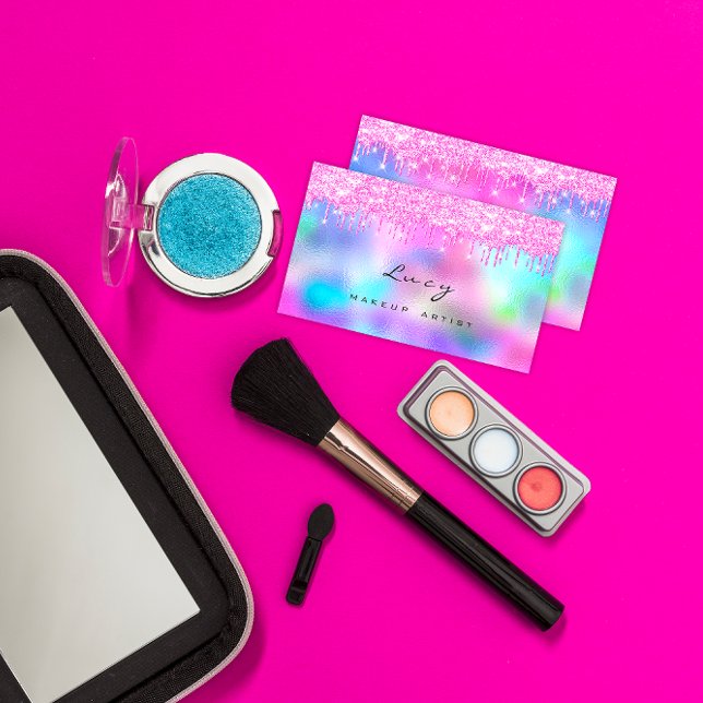 Makeup Eyebrow Name Lashes Fuchsia  Pink Drips Business Card (Makeup Eyebrow Name Lashes Fuchsia Pink Drips Business Card)