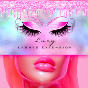 Makeup Eyebrow Name Lashes Glitter Pink Drips Business Card