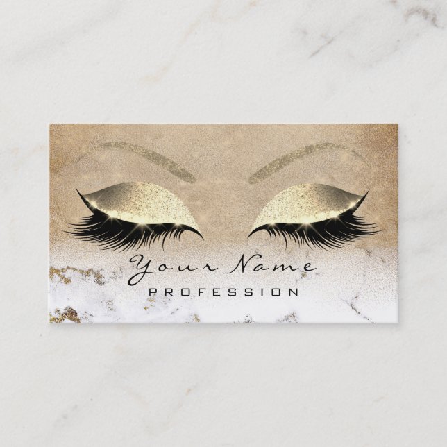 Makeup Eyebrow Ombre Lashes Glitter Gold Marble Business Card (Front)
