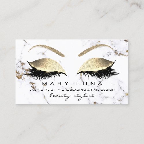 Makeup Eyebrows Lash Gold Marble White Glitter Business Card