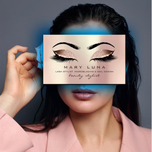 Makeup Eyebrows Lash Rose Gold Pink Blush Glitter Business Card
