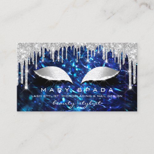 Makeup Eyebrows Lashes Blue Navy Spark Silver Business Card