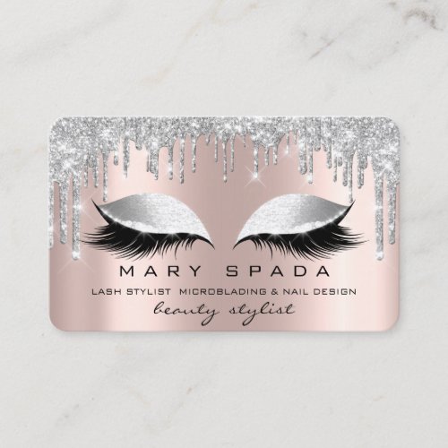 Makeup Eyebrows Lashes Blush Rose Spark Silver Business Card