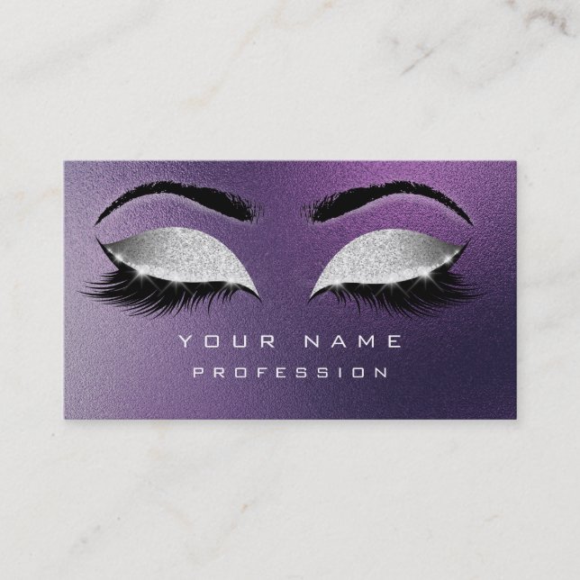 Makeup Eyebrows Lashes Extention Purple Silver Business Card (Front)