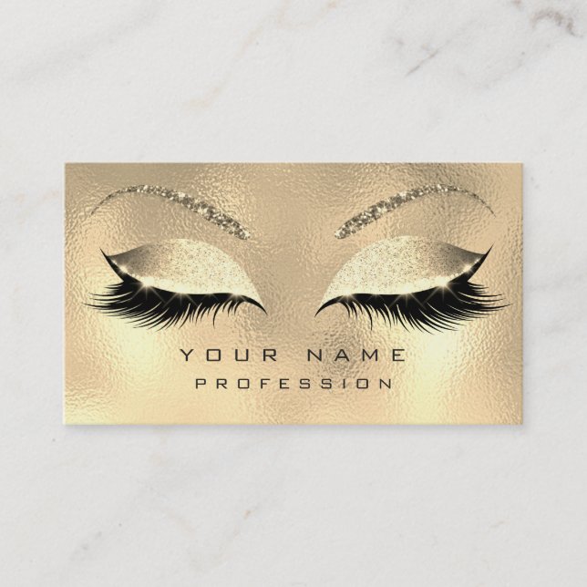 Makeup Eyebrows Lashes Glitter Diamond Gold Glam Business Card (Front)