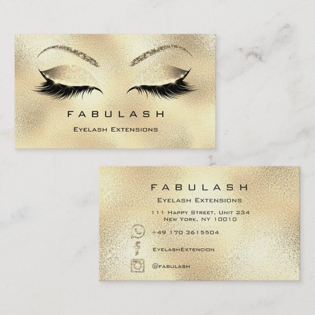 Makeup Eyebrows Lashes Glitter Diamond Gold VIP Business Card (Front/Back)
