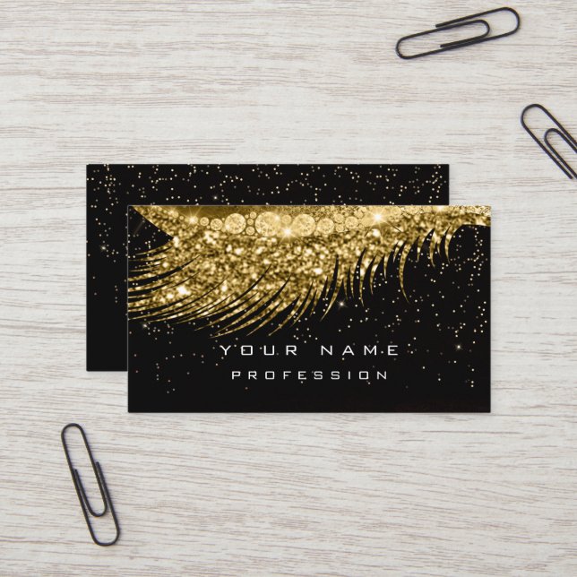 Makeup Eyebrows Lashes Glitter Metallic Black Gold Business Card (Front/Back In Situ)