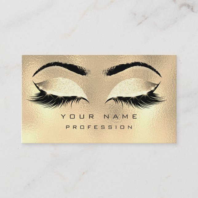 Makeup Eyebrows Lashes Glitter Metallic Glam Gold Business Card (Front)
