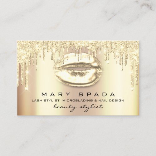 Makeup Eyebrows Lashes Gold Drips Kiss Lips Business Card