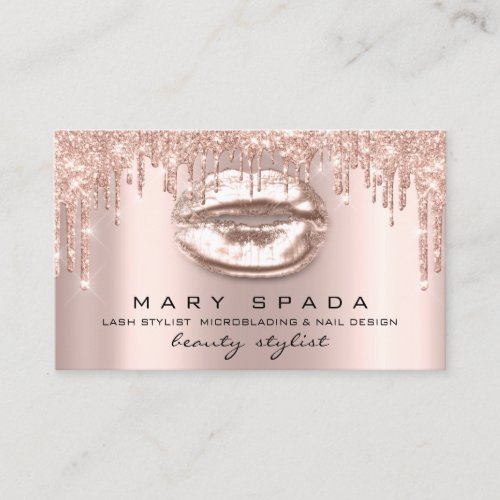 Makeup Eyebrows Lashes Gold Drips Kiss Lips Rose Business Card