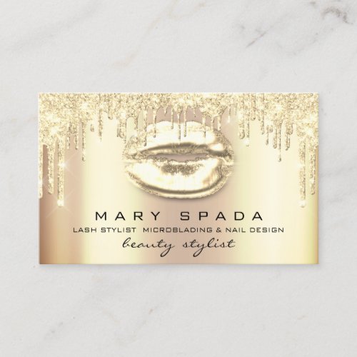 Makeup Eyebrows Lashes Gold Spark Kiss Lips Business Card