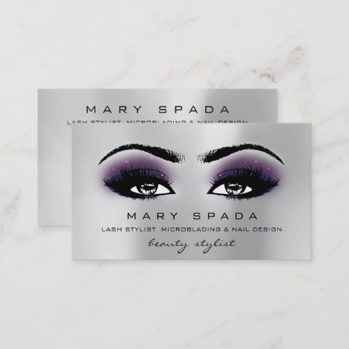 Makeup Eyebrows Lashes Gray Esthetician Violet Business Card