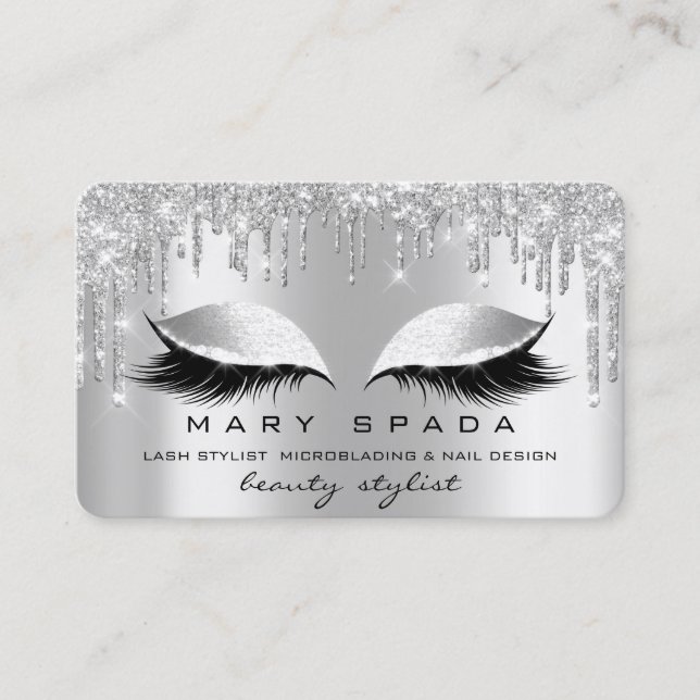 Makeup Eyebrows Lashes Gray Grey Spark Silver Business Card (Front)