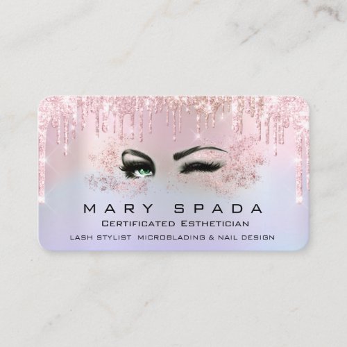 Makeup Eyebrows Lashes Pink Holographic Eyes Business Card