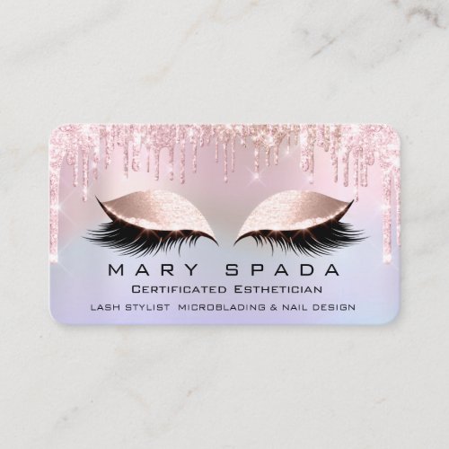 Makeup Eyebrows Lashes Pink Holographic Ombre Business Card